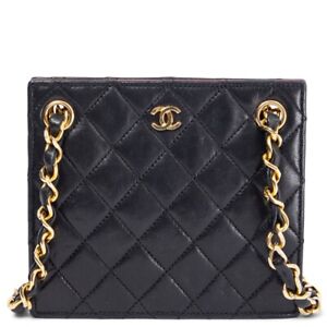 67306 auth CHANEL black quilted leather VINTAGE MINI SQUARE Shoulder Bag