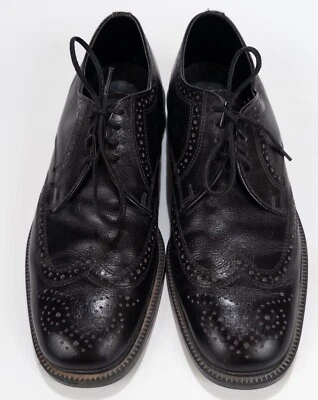Vintage Endicott Johnson Black Leather Wingtip Shoes 9.5D USA Brogues - Image 1 of 4