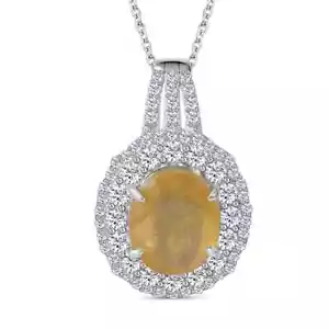 9.85ctw Yellow Sapphire (FF) & Topaz Halo Pendant & Chain 18" Platinum Plated - Picture 1 of 4