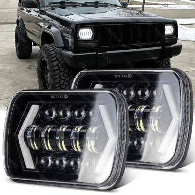 Pair For Jeep Cherokee XJ 1984-2001 DOT 5x7" 7x6 LED Headlights Hi/Lo Beam DRL - Image 1 of 4