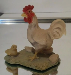 1981 Schmid SIGNED LOWELL DAVIS ROOSTER/CHICK Figurine Handpainted Porcelain - Picture 1 of 6
