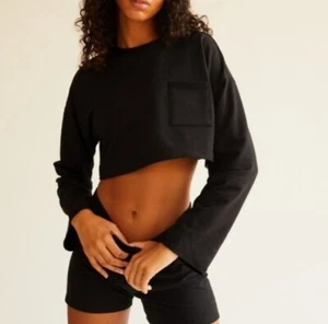 Free People Movement 2pc Set Womens Small Sunny Set Sweatshirt Shorts Black S - Picture 1 of 11