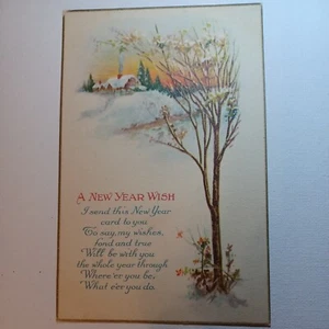 A New Year Wish #967B Vintage Postcard 1924 Textured Winter Scene - Picture 1 of 3