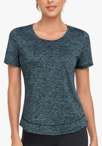 Womens Sports Top Quick-Dry Short Sleeve Running Workout Training Yoga Size XL - Picture 1 of 4