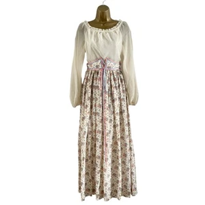 Dress Vintage Pink and Blue Floral Prairie Maxi Dress Handmade - Picture 1 of 8