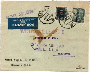 España 1939 Correo Aéreo Cubierta Censurada de Melilla Heller M48.6 (2260) - Imagen 1 de 2