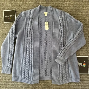 LL Bean Blue offene Strickjacke Pullover Damen XL Strickmuster blau meliert - Bild 1 von 15