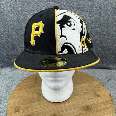 Pittsburgh Pirates Hat Cap Fitted Mens 7 3/4 Black Yellow MLB Baseball New Era - Image 1 of 4