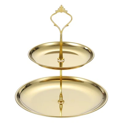 1 Juego Soporte para Cupcakes de 2 Niveles, Bandeja para Servir de Acero Inoxidable, Dorado Foto 1 de 4