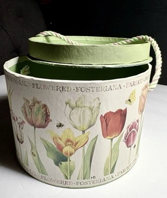 Round Cardboard Storage Box TULIPS Nature’s Scetchbox By Marjolain Bastin 6” x4” - Image 1 of 4