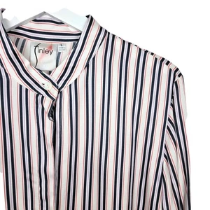 Finley 100% Rayon Satin Stripe Carter Button Down French Cuff Shirt - Size L - Picture 1 of 7