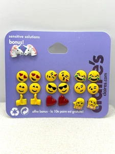 Claires Mixed Emoji Stud Earrings Set of 10 Pair Sensitive Solutions NWT - Picture 1 of 16