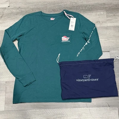 Camiseta Vineyard Vines Mujer Navidad Ballena Bolsillo LS Enebro Profundo Talla Pequeña Foto 1 de 4