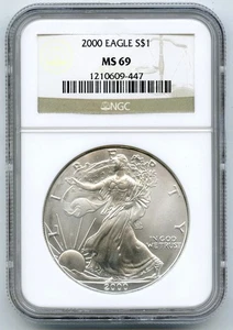 2000 American Eagle 1 Oz Dólar De Plata NGC MS69 Certificado Lingote - P606 - Imagen 1 de 2