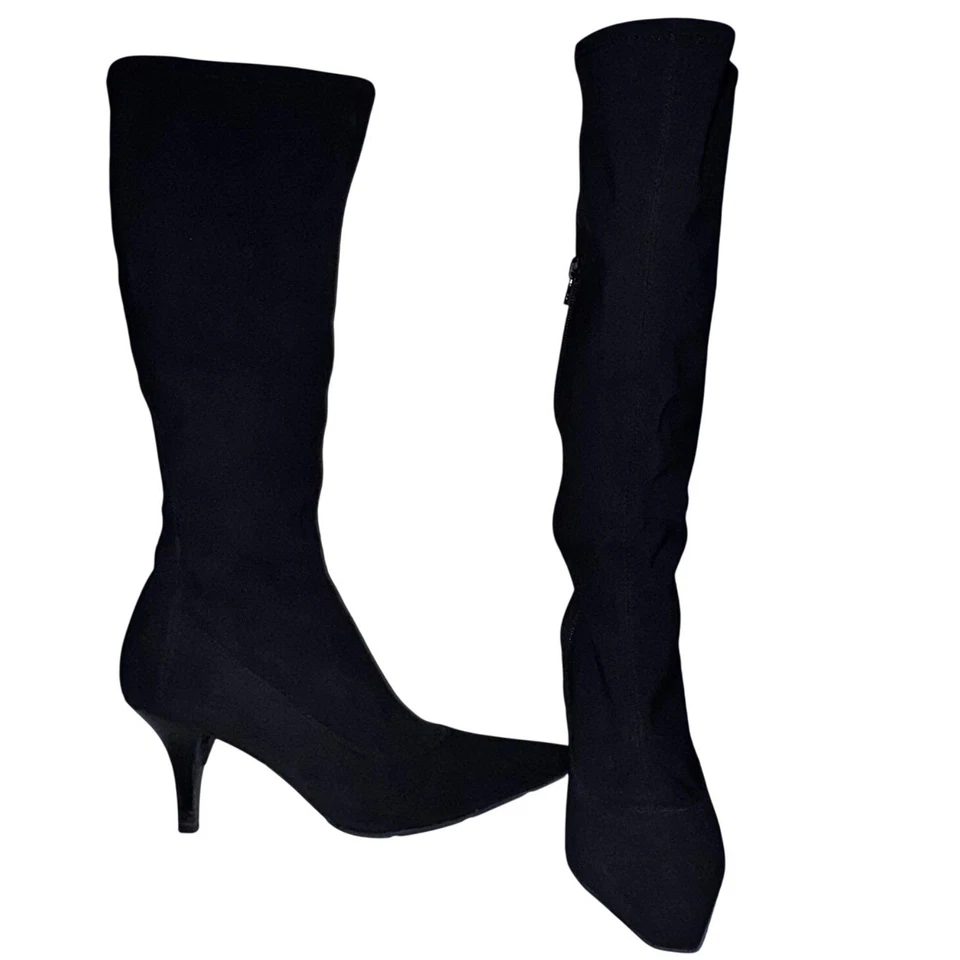 Botas hasta la rodilla Y2K BCBGirls negras elásticas punta tacón de aguja 7,5 Foto 1 de 4