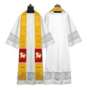 Traditional Gold Church Stole with Lamb Embroidery | Liturgical Clergy Vestment - Picture 1 of 2