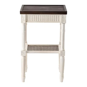 COZAYH Rustic Farmhouse Accent End Table, Wooden Tray Top, Brown/White(Open Box) - Picture 1 of 7