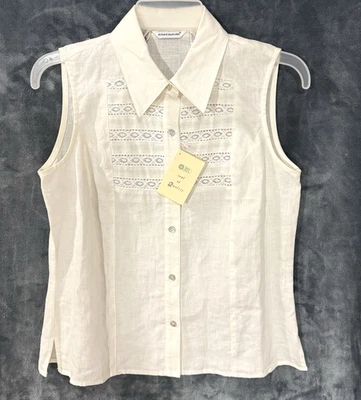 Camisa Richard Malcolm Mujer S Crema 100% Lino Irlandés Sin Mangas Abotonada Top Foto 1 de 4