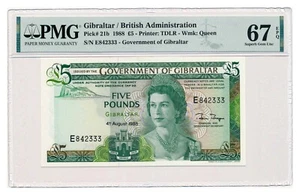 GIBRALTAR banknote 5 Pounds 1988 PMG grade MS 67 EPQ Superb Gem Uncirculated - Picture 1 of 2