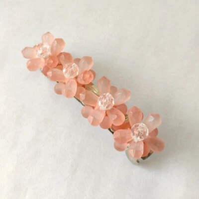 Pink Frosted Bead Flower Cluster Hair Barrette Ornate Flower Bead Hair Clip - Image 1 of 4