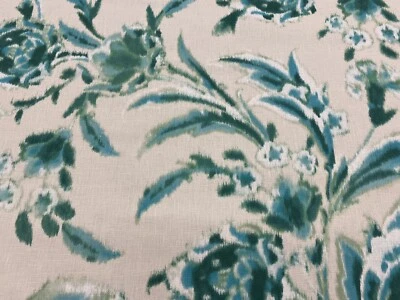 Vervain Watercolor Floral Linen Print Fabric- Flora Dante / Greentone 2.25 yds - Image 1 of 4