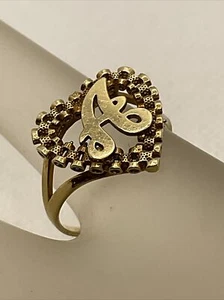 VINTAGE HANDGEFERTIGTER einfarbiger 10K Gelbgold ANFÄNGLICHER BUCHSTABE ""A"" HERZFÖRMIGER Ring 2,5 g - Bild 1 von 19