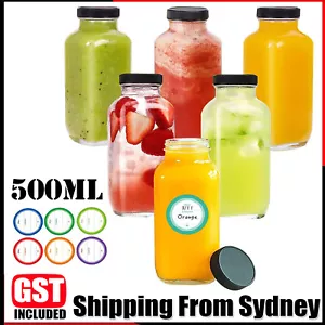 6X 500ML Glass Juice Bottles Reusable Water Bottles with Labels and Lids Bottles - Picture 1 of 12