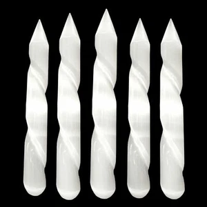 Selenite Crystal Healing Wands LOT 5 Polished Point Spiral Massage CHARGE Cleans - Picture 1 of 10