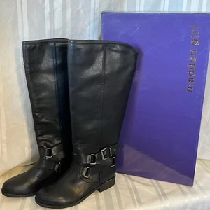 Steve Madden Girl Corporal Black Knee High Faux Leather Boots 7.5 – Lightly Warn - Picture 1 of 12