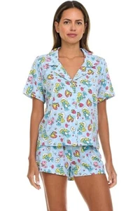 Conjunto de Pijama Los Pitufos Talla M Pantalones Cortos Suaves Elásticos y Manga Corta Top Con Botones - Imagen 1 de 7