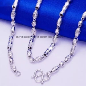 Pure Platinum 950 Pt950 3mm Carved Column Bead Link Necklace 14g/23.6inch - Picture 1 of 5