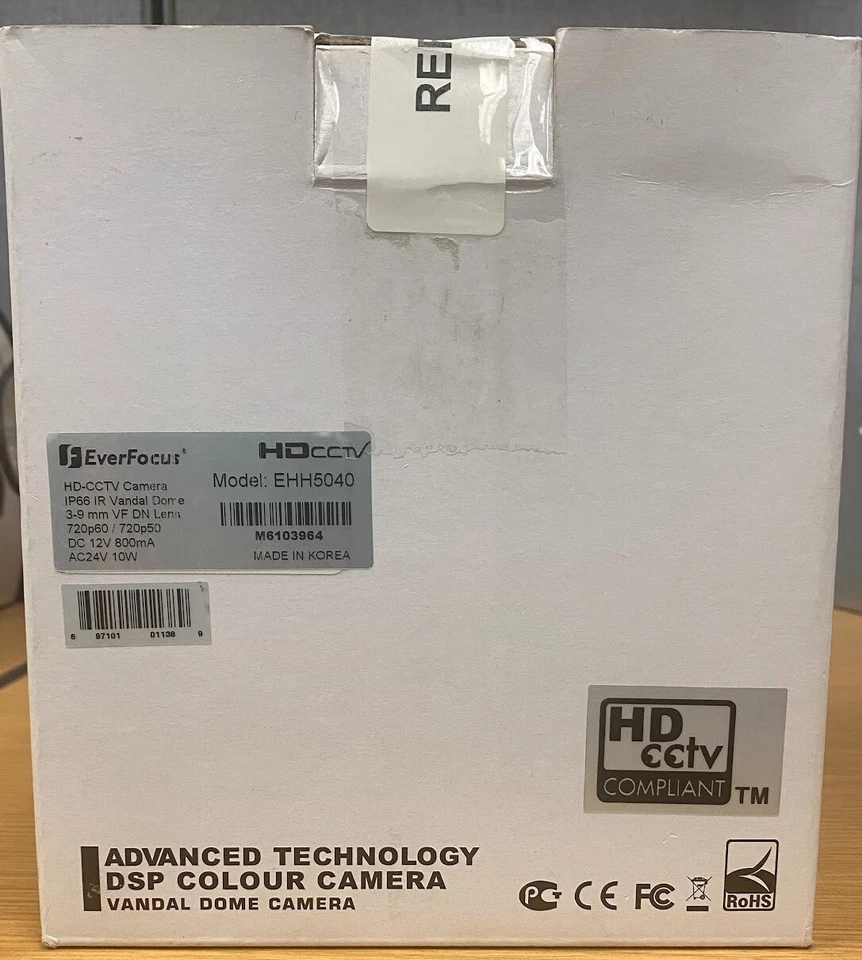 EverFocous HDCCTV Color Camera IP66 IR Vandal Dome - Model EHH5040 - Image 1 of 1