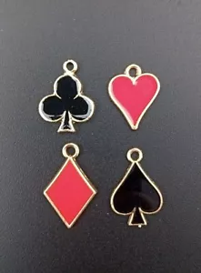 4 or 8 ENAMEL GOLD PLAYING CARD SUIT - Hearts Diamond Clubs Spade Charms Pendant - Picture 1 of 2