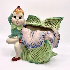 Pixie Elf Planter with Iris Flower, Japan Vintage 4”x5”x2” Hand painted - Picture 1 of 3