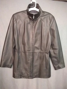 Damen WORTHINGTON schwarze Lederjacke Reißverschluss Stehkragen Gr. L Large n069 - Bild 1 von 9