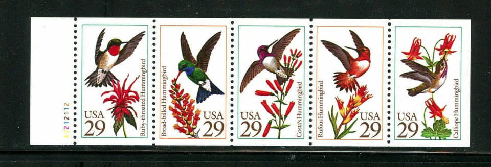 US 2646a, 1992 29c HUMMINGBIRDS, UNF BKLT PANE OF 5, P# A2212112, MNH (US842) - Image 1 of 1