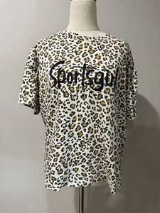 Sportsgirl Leopard Brown Cream Basic T Shirt Cotton Size S Fit 10-14 - Picture 1 of 7