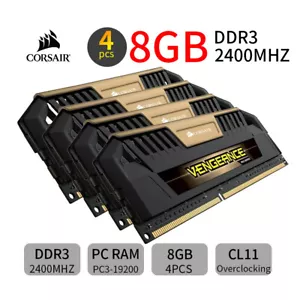 Corsair VENGEANCE Pro 32GB 4x 8GB DDR3 OC 2400MHz PC3-19200U Desktop Memory Gold - Picture 1 of 3