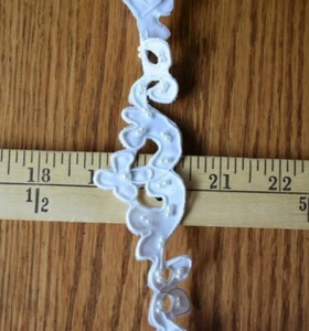 WHITE BRIDAL EMBROIDERED BEADED TRIM 46 INCHES LONG X 1 1/2 INCHES WIDE - Picture 1 of 3