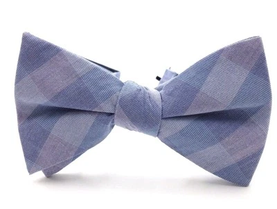 $100 Alfani Mens Check Blue Gray Wedding Bow Tie Classic Adjustable Suit Bowtie - Image 1 of 4