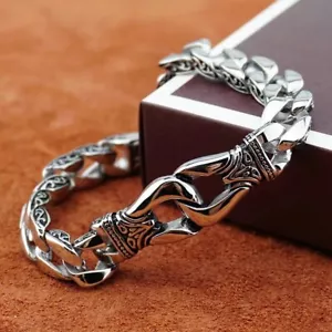 Bracciale Uomo Pesante Robusto Acciaio Inox Curb Catena Cubana Braccialetto US - Foto 1 di 14