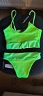 Neon Lime Summer Green Crinkle Elasticated Bikini Top and Bottom Set - Size 6 UK