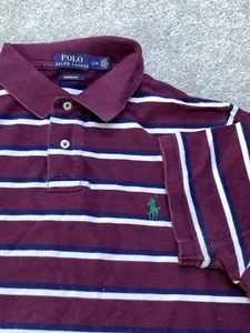 Polo Ralph Lauren Mens Striped Polo Shirt L Maroon Custom Fit Preppy Old Money - Picture 1 of 11