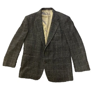 Vtg Evan Picone Blazer Mens 44 Nailhead Sports Coat Black Plaid Wool (h21) - Picture 1 of 8