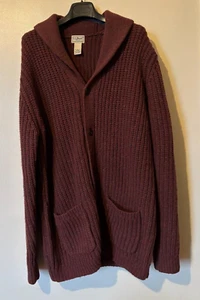 L.L. Bean Mens Ragg Long Sleeve Chunky Lambswool Cardiagn Tall Medium Burgundy - Picture 1 of 5