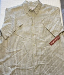 Camicia Merona da uomo grande marrone chiaro maniche corte a righe abbottonate abito casual - Foto 1 di 4