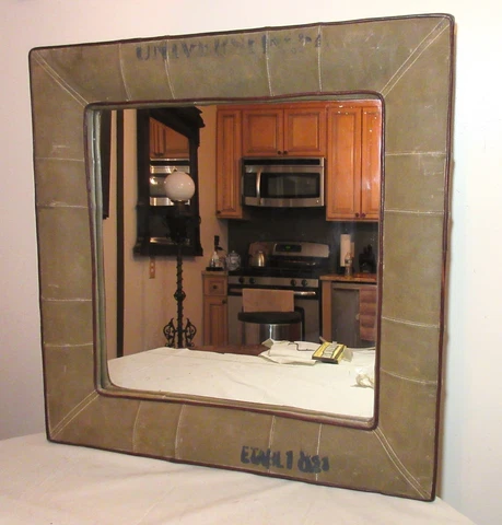 vintage handmade repurposed military army navy canvas square green wall mirror Cover