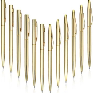 12 Pack Gold Metal Pens Slim Ballpoint Retractable Pens with Blank Ink - Picture 1 of 7