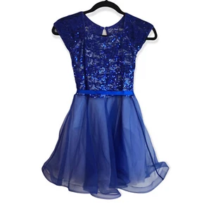 Disfraz de baile Revolución talla XXLC azul lentejuelas vestido encaje torso falda de tul - Imagen 1 de 10