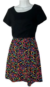 Bea Dot ModCloth Dress Women's Small Black Crayon Print Short Sleeve Cotton USA - Picture 1 of 16